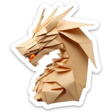 Beige Origami dragon made of newspapers on fire letters on fire burnt paper surrounded by fairy lights swirls covered in dried flowers bokeh floral flowers fire flames sticker