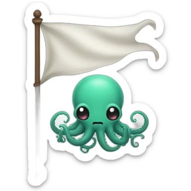 cute kraken hanging a white flag sticker