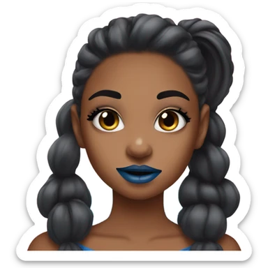 brownskin girl with makeup and black ponytails lip gloss in blue monster ha sticker