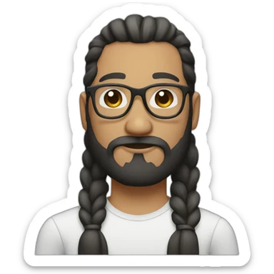 Man with long black and White beard long hair in ponytail and glasses sticker