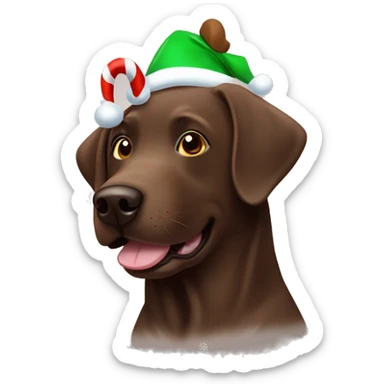 happy chocolate labrador in christmas sweat with reindeer sticker