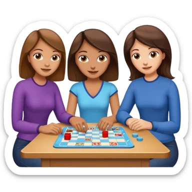 3 male and female brunette friends playing board game sticker