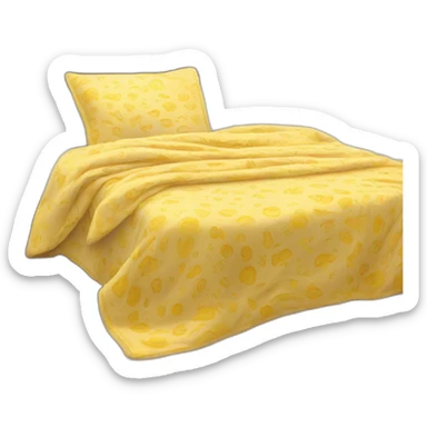 Messy cozy bed yellow patterned blanket sticker