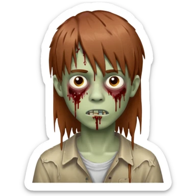 Chico adolescente zombie estilo drip con corte estilo mullet largo texturizado color castaño rojizo medio claro sticker