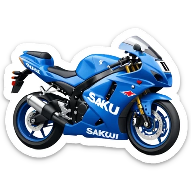 a Suzuki GSXR 1000 motorcycle with the word 'Sakqu' in smoky, drifting letters above it, emoji style sticker