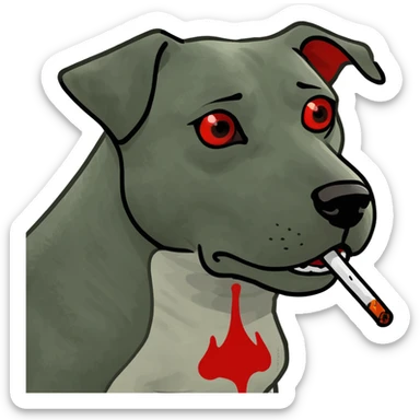 Dog smoking and getting high with red bloodshot eyes  sticker