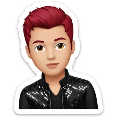 Jacob Underwood, pop singer from O-Town with light skin, dark red hair, black sequin outfit sticker
