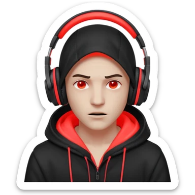 dark drill studio mood, hooded silhouette adjusting headphones, neon red highlights, gritty textures, aggressive energy, minimalist composition sticker