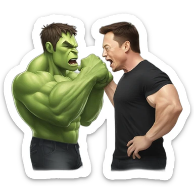 elon musk defeats hulk fighting sticker