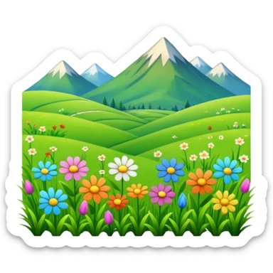 simple grassy field with a few flowers, no mountains in the background sticker