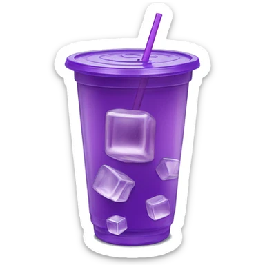 Realistic plastic cup and lid with Transluscent purple soda and large ice cubes inside and one straw through the top of the lid. sticker