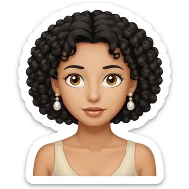 curly hair, tanned skin with tanned lines, light brown eyes, pearls earrings  sticker
