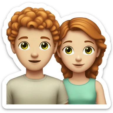 girl with brown hair and green eyes and some freckles with boy with ginger hair and brown eyes  sticker