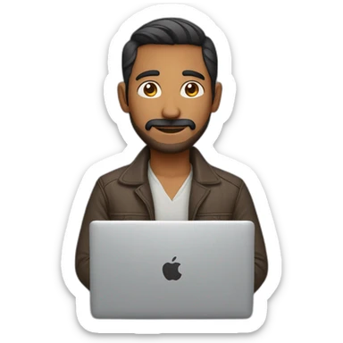 Indian male with macbook and light facial hair sticker