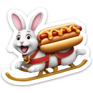Bunny riding a sleigh eating a hotdog  sticker