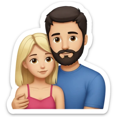 close-up of tall dark-haired bearded male cuddling his short blonde girlfriend sticker