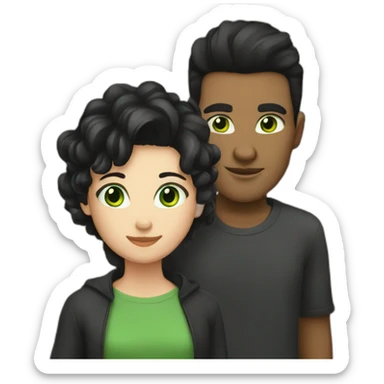 Girl with black hair and green eyes with tall men with brown short hair sticker