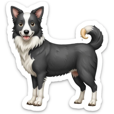 A black and white border collie werewolf, standing on her hind legs, holding a cow's hoof. sticker