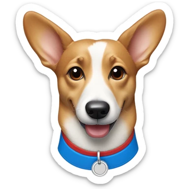 Wiener dog/corgi face tan and white, with red collar and blue dog tag sticker