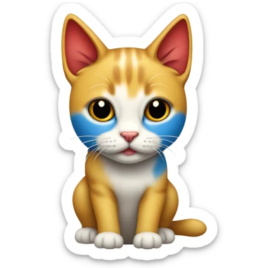 Gato color amarillo azul y rojo gato sentado, mascota gato sticker