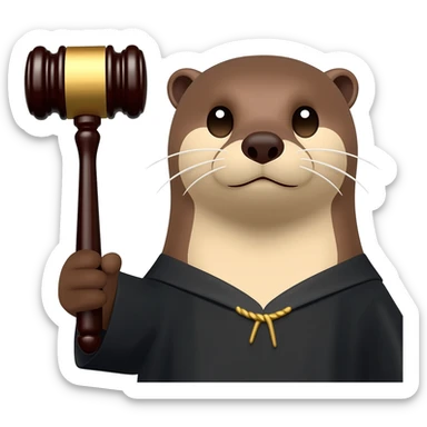 serious otter close-up with a judge's gavel sticker