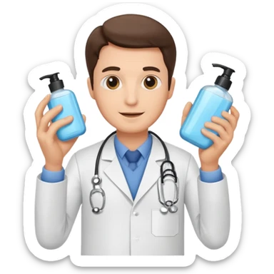 doctor man holding skincare products sticker