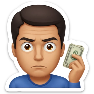 frustrated man thinking about money sticker