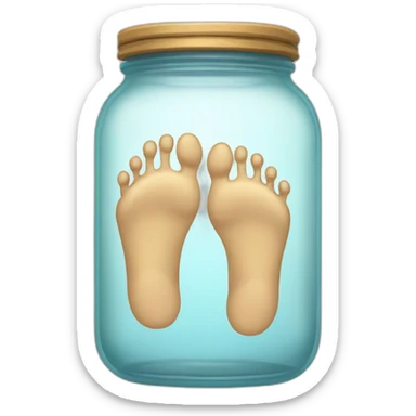 two human feet right and left of an empty glass jar between them sticker