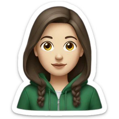White Girl with darkbrown hair wearing darkgreen Hoodie sticker