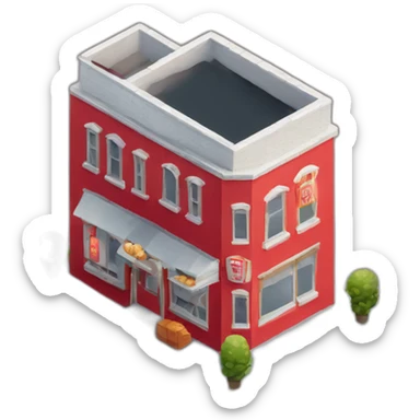Red Popcorn cinema house isometric sticker