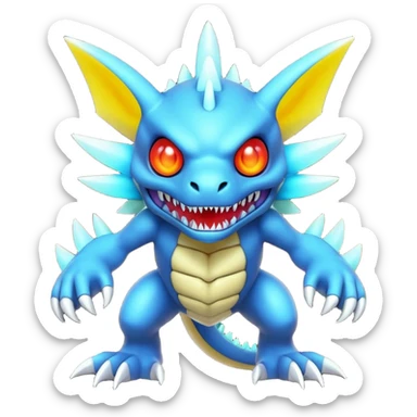 A 3D CGI model of a randomly-colored cool badass Fakémon-Pokémon-Digimon-Spectrobe-creature (full body) sticker