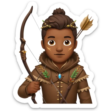 The classic hunter image with a bow and arrow on his back, dressed in brown with some animal made decorations sticker
