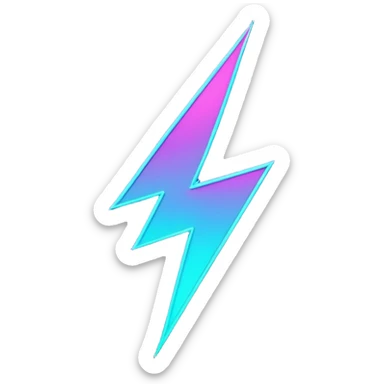 futuristic minimalistic glowing lightning bolt symbol, neon purple and cyan light, dark background, sleek cyberpunk tech style, no face, 1:1 aspect ratio sticker