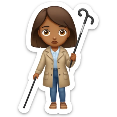 brown sad girl blind walking with a cane sticker
