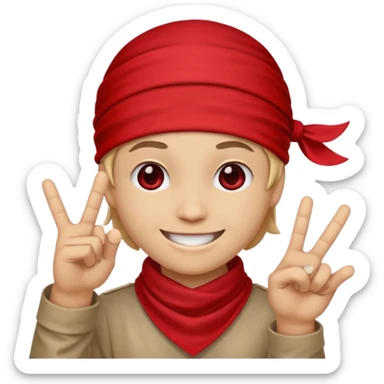 Emoji with red bandana on its head, making the blood gang sign  sticker