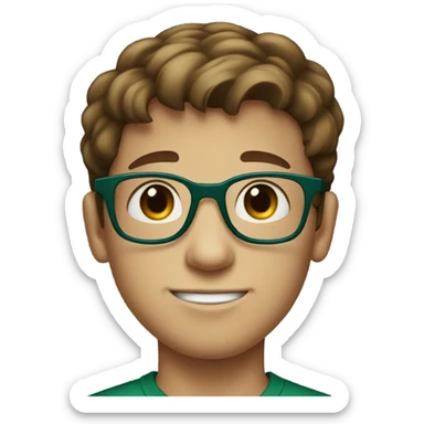 brown hair boy with dark green see through glasses with blue eyes and freckles  sticker