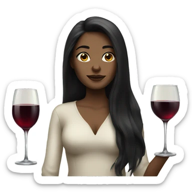 pale woman with black long hair and a glass of wine sticker