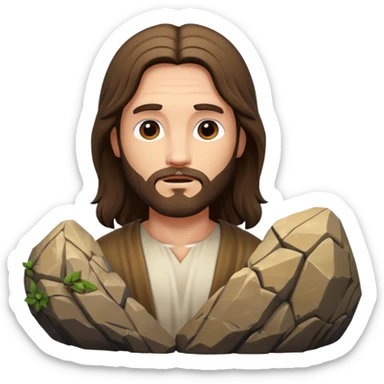 Jesus behind a large boulder  sticker