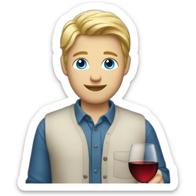 Blonde guy holding wine, casual business (overshirt), blue eyes sticker