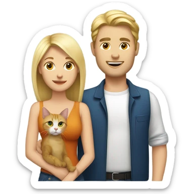Couple white man and blonde woman with a cat sticker