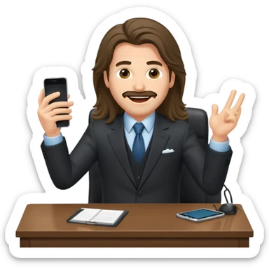 office-boss-suit-excited-phone-desk-long-haired-man sticker