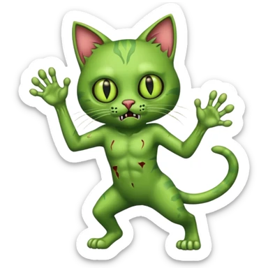 green zombie cat full body with action pose sticker