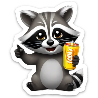 Cute female raccoon drinking an energy drink sticker