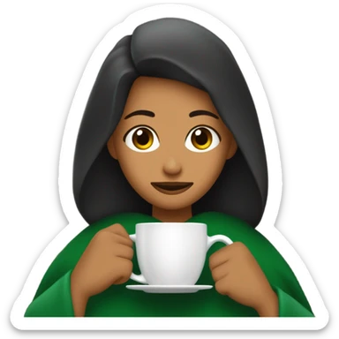 mujer pelo café oscuro ojos verdes tapada con una manta y con un café en las manos  sticker