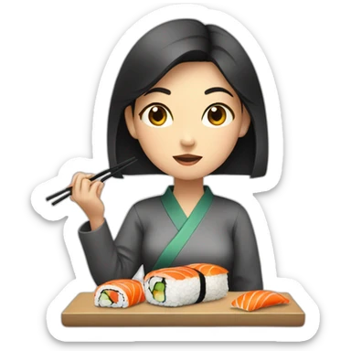 An Asian girl eating sushi sticker