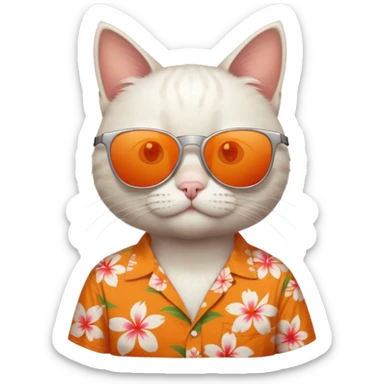 white Cat – relaxed with sunglasses and orange aloha shirt sticker