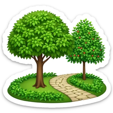 tree and bush next to a garden path sticker