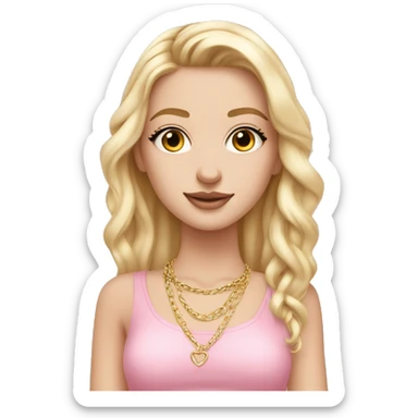 Pretty white girl with long eyelashes, wearing a cute pink crop top and a gold chain necklace sticker