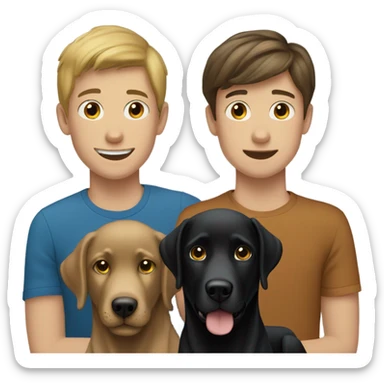 Black Labrador dog with two Caucasian teenage boys both boys have brown hair  sticker