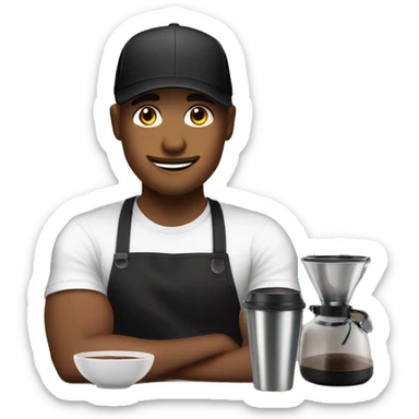 barista making coffee in black apron and black t-shirt in cap sticker